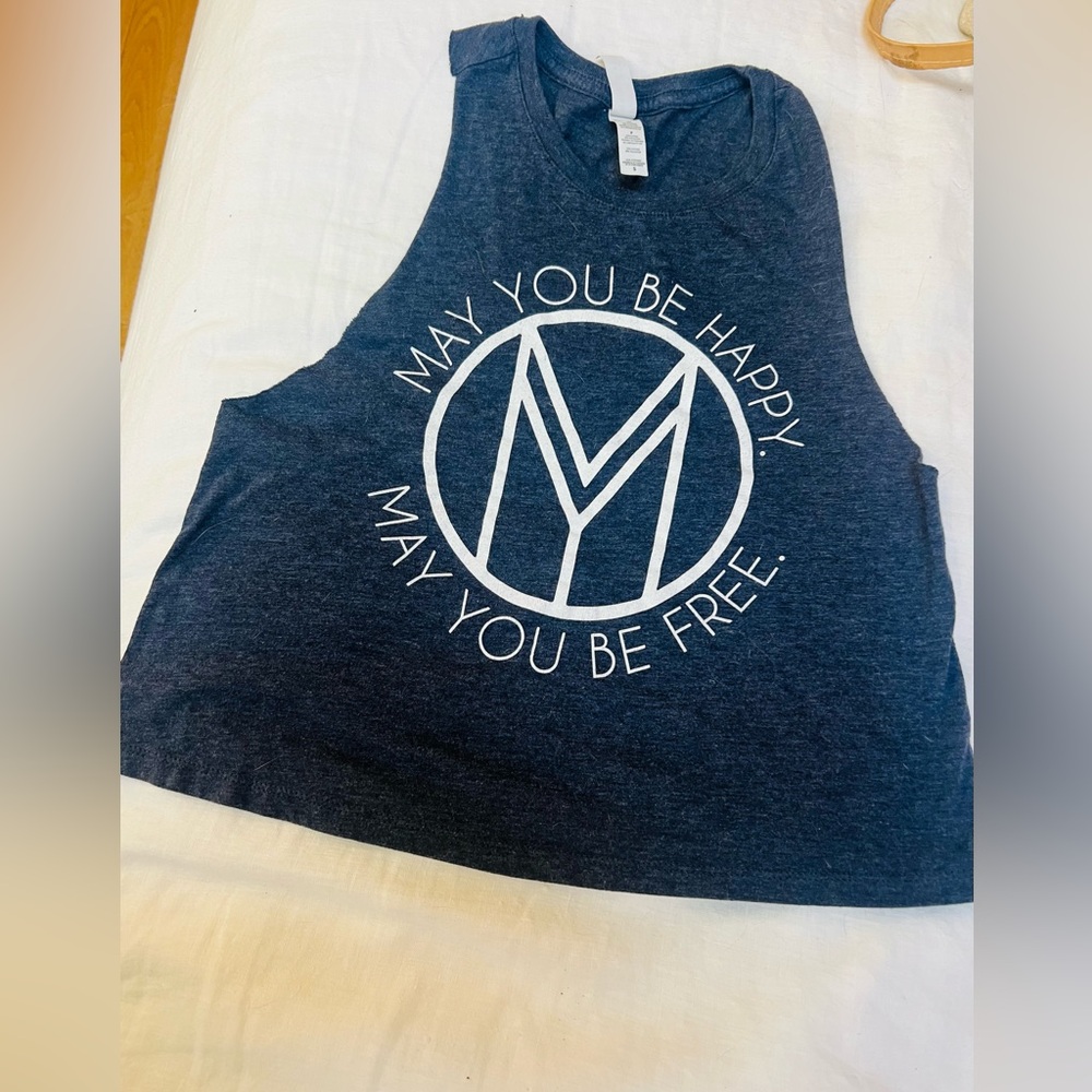 May You Be Happy Girls' Navy Graphic Tank Top